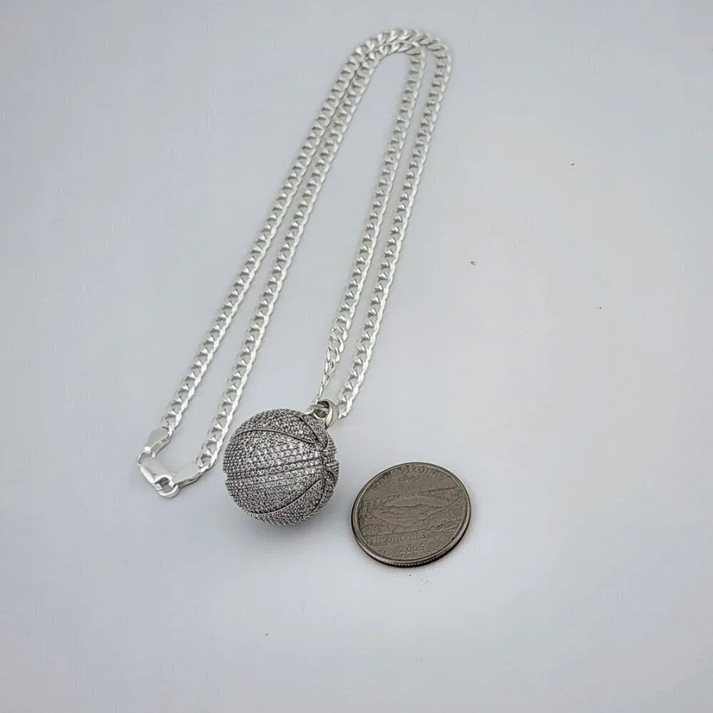 Brand New Sterling Silver 925 BasketBall Necklace